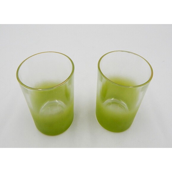 Blendo Pastel Green Frosted Juice Glass With Gold Trim Pair - Picture 9 of 9